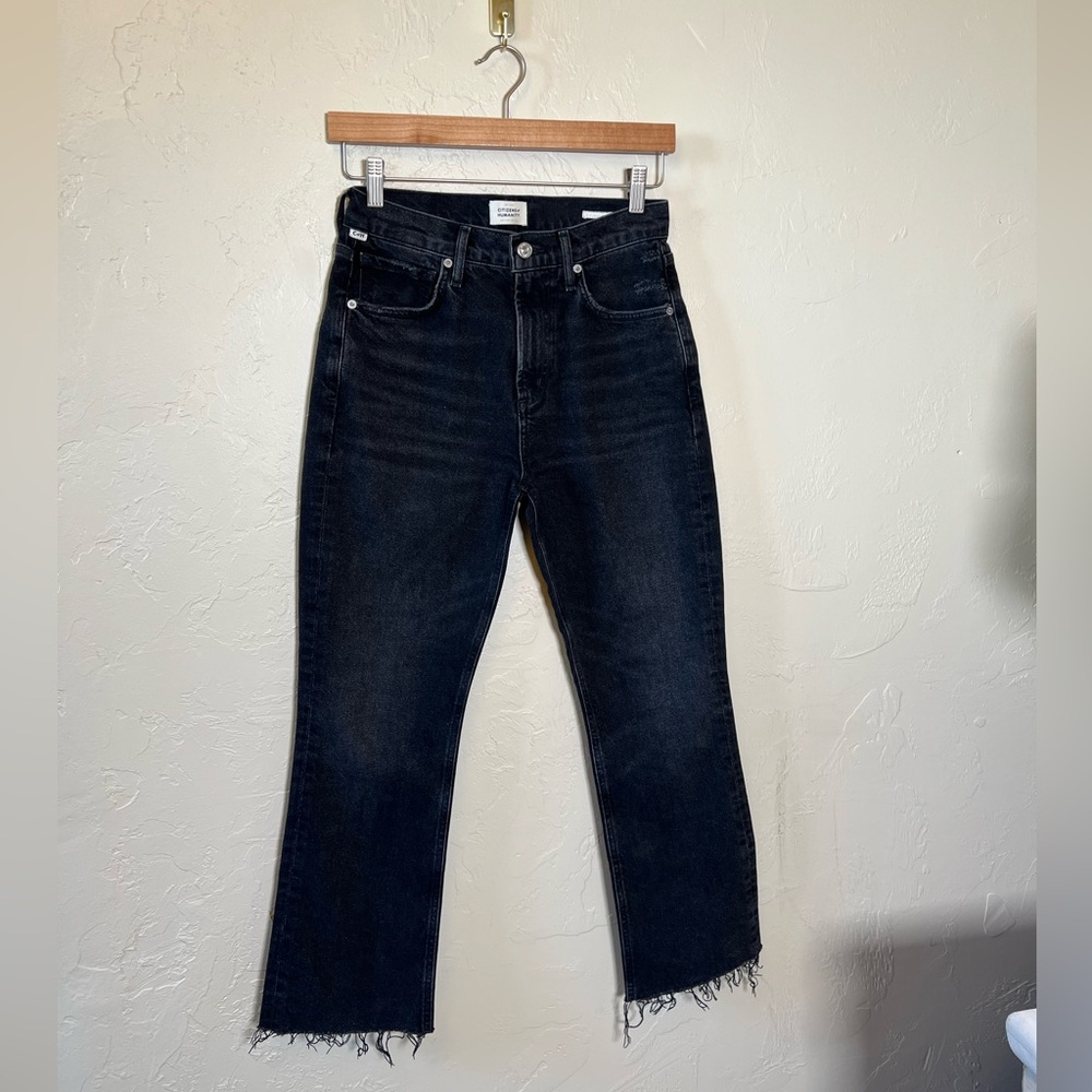 Citizens of Humanity Isola Jeans Size 26 Dark Wash Cropped Flare Raw Hem